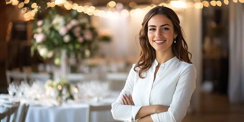 Wedding planner standing proudly in an event space, ready to organize and coordinate a perfect celebration