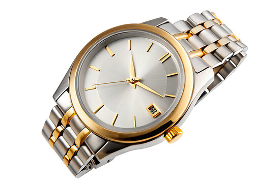 Elegant two-tone watch with golden details and sleek design isolated on a white background PNG.AI GENERATED