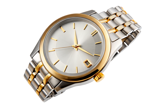 Elegant two-tone watch with golden details and sleek design isolated on a white background PNG.AI GENERATED
