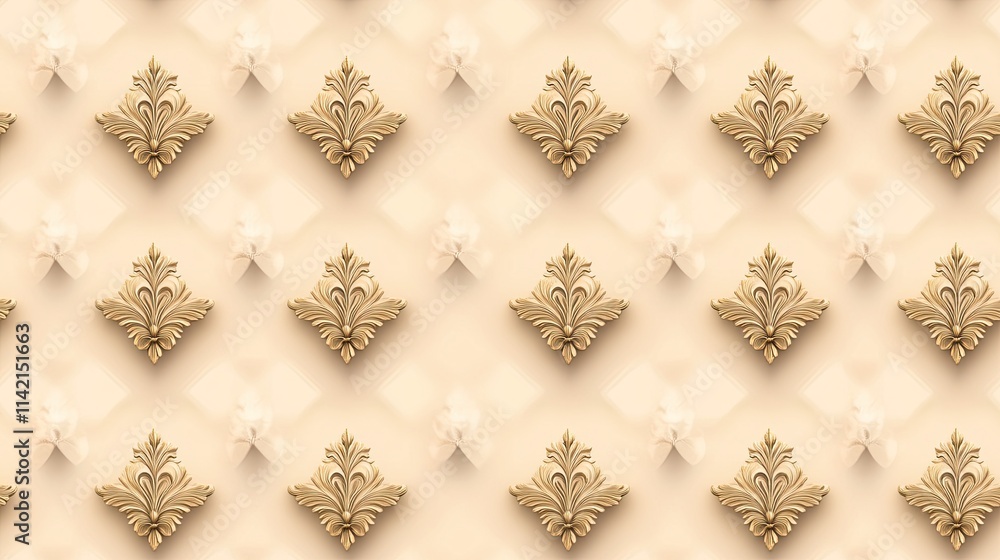 Poster seamless pattern features intricate damask motifs in pale cream color, radiating sophistication and 