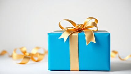 Blue Gift Box with Gold Bow - AI Photorealistic Gift Wrapping