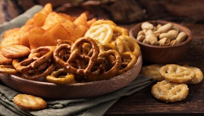  Salty snacks. Pretzels, chips, crackers
