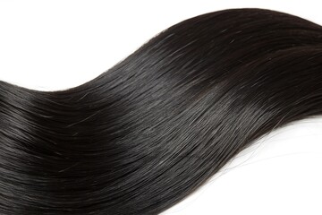 Fototapeta premium Strand of glossy black hair flowing elegantly against a light background