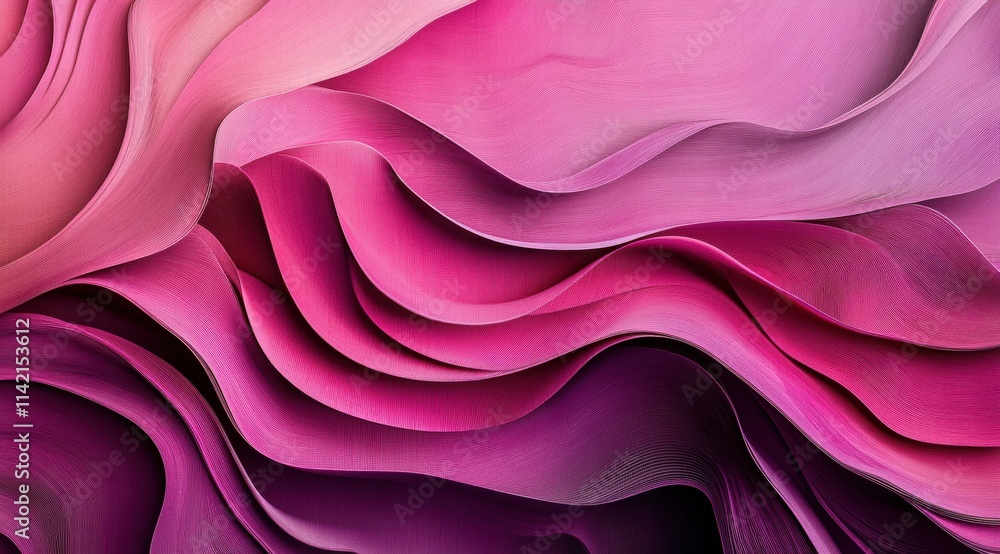 Poster a background of pink and purple wavy lines on black, creating an abstract design that resembles the 
