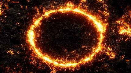 Fiery ring on dark surface.