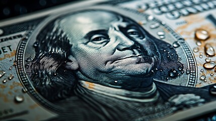 Wet Hundred Dollar Bill Close Up View