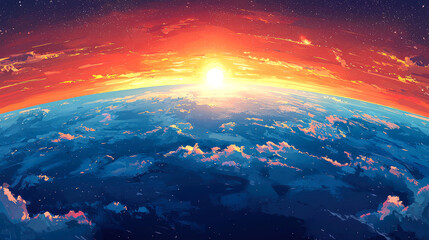Fototapeta premium Fiery sunrise over Earth.
