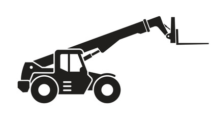 simple construction loader handler boom lift truck construction vehicle silhouette side view icon symbol vector isolated on transparent background © Marty's Art