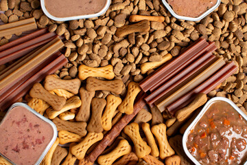 variations of dog food. canned and dry dog food
