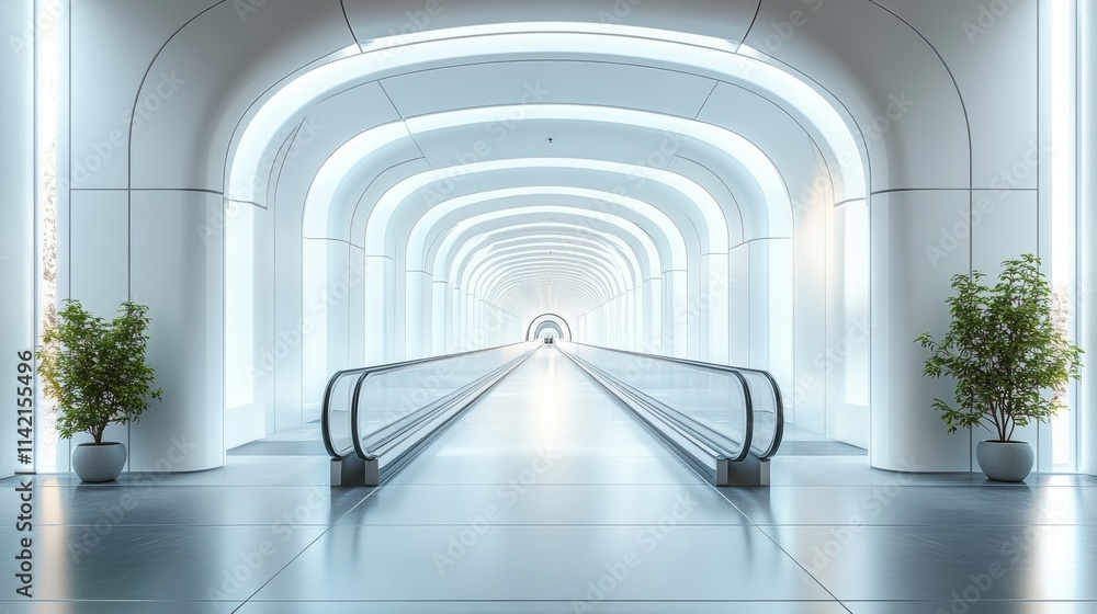Poster white background with an isolated moving walkway 3d renderin