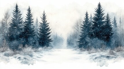 Fototapeta premium winter background with snowflakes and fir trees copy space