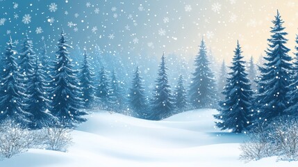 Naklejka premium winter landscape with fir trees and snowflakes copy space