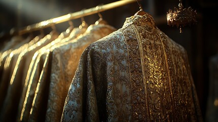 Ornate Gold Robes Hanging Ready For Ceremony