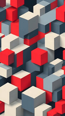 Abstract cubic minimalist background with sharp geometric blocks, mix of Crimson, Slate Gray, Cream