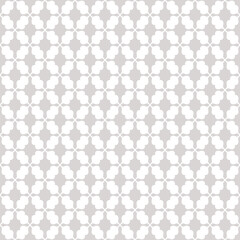 Subtle vector geometric seamless pattern. Abstract vintage ornament texture with curved shapes in regular grid, repeat tiles. Simple gray and white background. Geo design for print, textile, cover