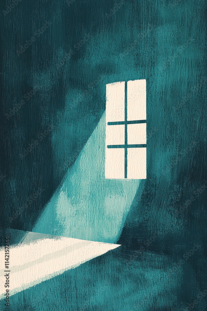 Aufkleber minimalist artwork capturing tranquil light and shadow through a window in a serene abstract blue se
