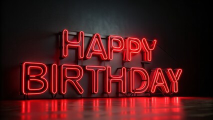 Happy Birthday Red Neon Sign - Wide Angle Dark Background Image