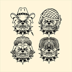 bulldog traditional tattoo set design