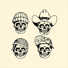 skulls traditional tattoo design set