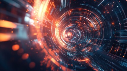 Obraz premium Abstract Digital Tunnel with Orange and Blue Lights
