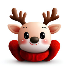 Obraz premium A cute cartoon reindeer character wearing a red sweater, exuding a cheerful and festive vibe.
