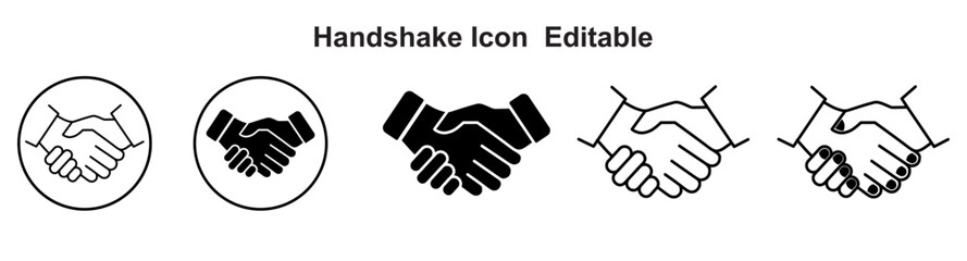 Handshake icon set and outline vector on white background