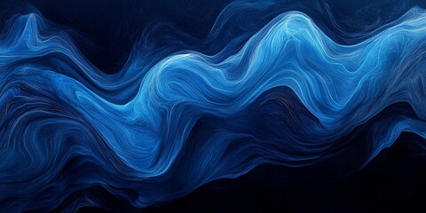 Dark blue abstract color gradient wave on black background, blurry grainy light wave noise texture backdrop, copy space, Generative AI