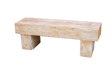 A simple rustic wooden bench with a rectangular seat and sturdy legs isolated on transparent white background, clipping path, ideal for outdoor seating