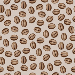 Seamless pattern with coffee beans on a beige background