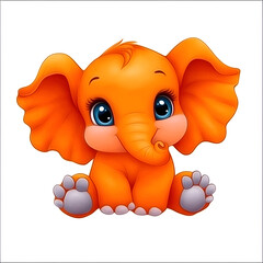 A cute cartoon illustration of a cheerful orange elephant with big blue eyes and an adorable expression.