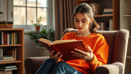 Girl Relaxing on Couch with a Book