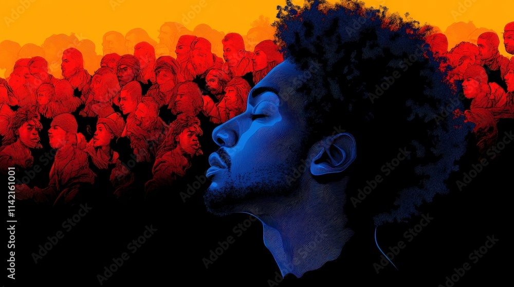 Poster artistic representation of a man in profile with vibrant background illustrating emotional depth and