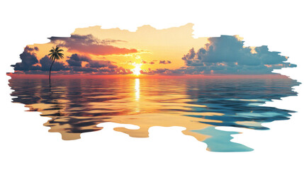 Sunset on a tropical beach, transparent background