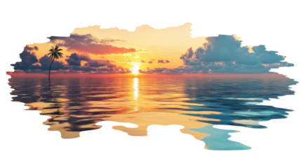 Sunset on a tropical beach, transparent background