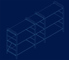 Empty stand retail shelves contour. Isometric view. Vector illustration