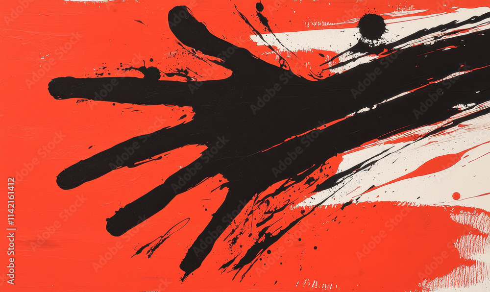 Poster Dynamic Abstract Expressionism with Bold Red and Black Paint Splatter Art Creating a Vibrant Visual Impact