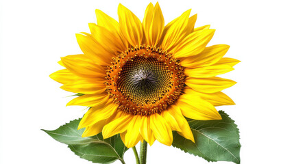 Obraz premium A sunflower with soft lavender petals, a golden yellow center with intricate texture, and bright teal leaves, isolated on a pure white background, ultra-detailed cut-out look with high contrast betwee