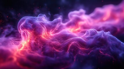 Fototapeta premium Abstract swirling nebula with vibrant pink and purple hues, glowing embers and dark background.