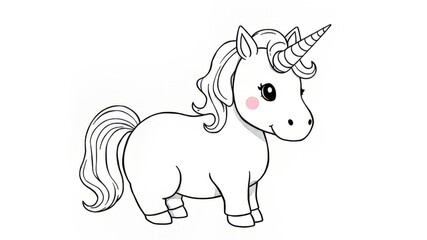 Funny Chubby Unicorn Coloring Page - Cartoon Line Art, Bright Colors, Kid's Book