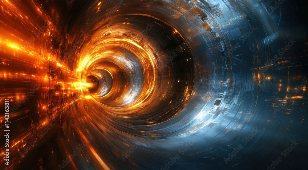 Poster abstract futuristic background with swirling lights and patterns, hyper-realistic sci-fi style