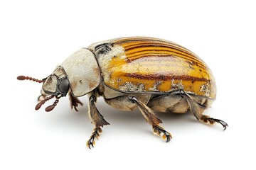 Close-up of beetle with detailed textures on white background