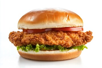 Delicious fried chicken sandwich isolated on a white background
