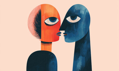 Exploration of Emotions and Interactions Through Abstract Portraits in Modern Artistry