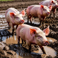 Nutztiere - Schwein w&auml;lzt sich gleich im Matschloch