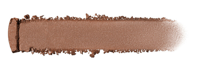 Mocha brown eye shadow swatch. Bronzer, makeup powder smear isolated on white background