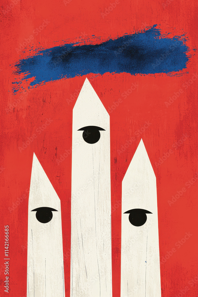 Poster dynamic abstract illustration with geometric shapes and bold colors emphasizing minimalist design