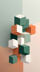 Obraz premium Abstract cubic minimalist background with sharp geometric blocks, mix of Forest Green, Terracotta, Off-White