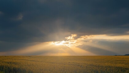 Obraz premium 구름이 걷히며 어두운 하늘 사이로 환하게 비치는 황금빛 태양