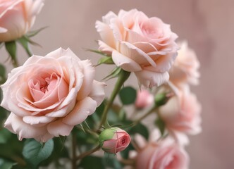 Soft blush pink roses, blurred dreamy background, pink, light pink, closeup