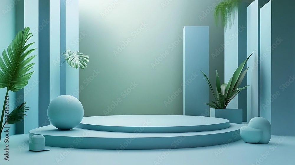 Poster abstract geometric shapes with smooth gradients and large empty space in the center